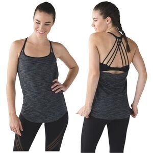 Lululemon Lighten Up Tank w/Sports Bra Gray/Black Heathered Sz 8 Like New